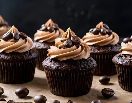 mocha cupcakes with chocolate covered espresso beans on top