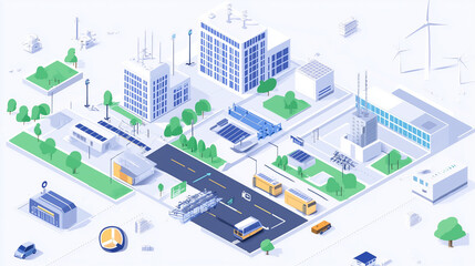 Smart City Grid Showing Integration of Renewable Energy, IoT Devices, and 5G Networks in Real Time