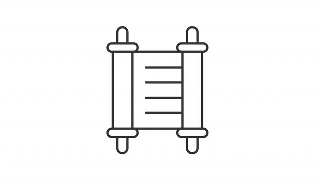 Scroll line animation. Old paper animated icon. Text showing up, opening. Torah study. History, ancient. Manuscript, antique. Outline element on white background. HD video with alpha channel