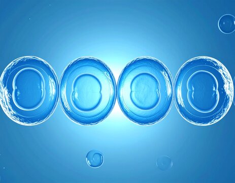 Scientific illustration of a cell undergoing mitosis, shown in sequential animation frames &mdash; prophase, metaphase, anaphase, and telophase. Educational biology diagram with detailed structure.