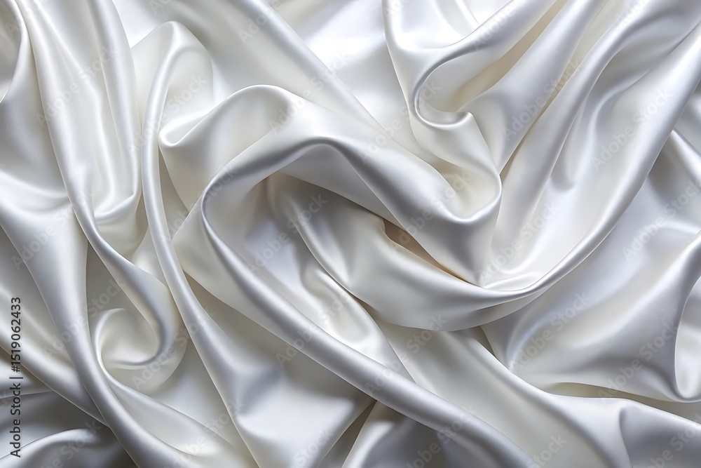 Poster elegant white silk fabric with soft folds and a luxurious texture creating a smooth and shiny backgr