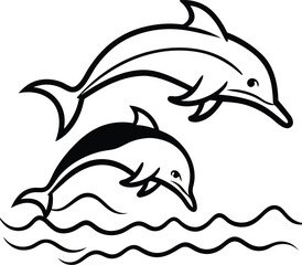 Naklejka premium A pair of dolphins jumping joyfully over ocean wave Adobe Illustrator Artwork