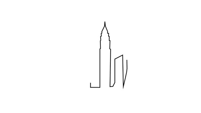 Kuala Lumpur city skylines. Malaysia Independence Day concept. Single line draw design. Full length animation illustration