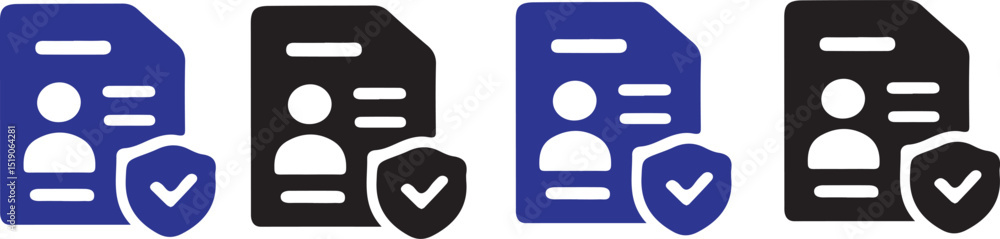 Poster four document icons with shields and checkmarks