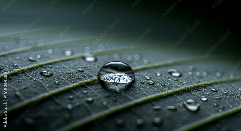Poster a leaf with a small drop of water on it