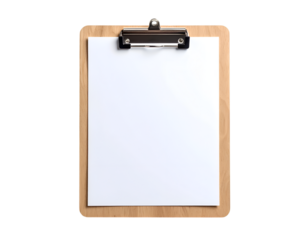 Clipboard and Paper: A wooden clipboard with a blank paper sheet, offering a clean and minimalist design for versatile uses.