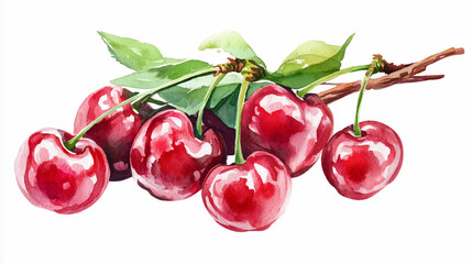 Obraz premium Vector illustration of bunch Cherry, isolated white background, watercolor paint