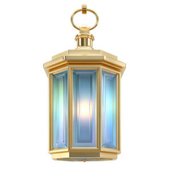 Elegant lantern with intricate geometric design and a soft glow emanating from within. cut out. transparent background