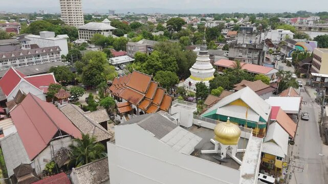 Wat Ket Karaam And The Wat Ket Museum In Chiang Mai, Thailand. Aerial Drone Shot