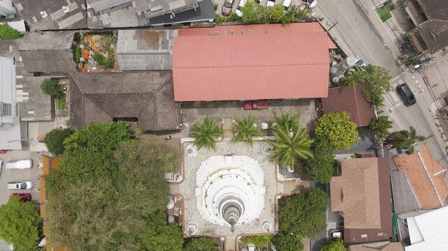 Wat Ket Karam Stupa Top View In Wat Ket Neighborhood, Chiang Mai, Thailand. Aerial Shot