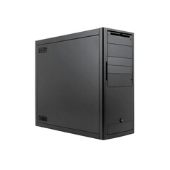 Modern black computer tower case design technology pc on transparent background