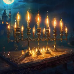 burning menorah candles in the church