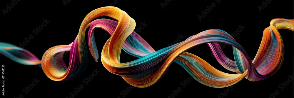 Poster colorful ribbon art with swirling pattern on a black background creating an abstract design element