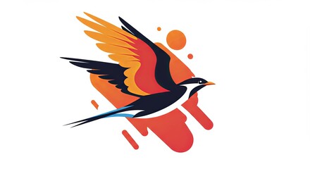 Fototapeta premium A bird with orange and black wings flies over a red background