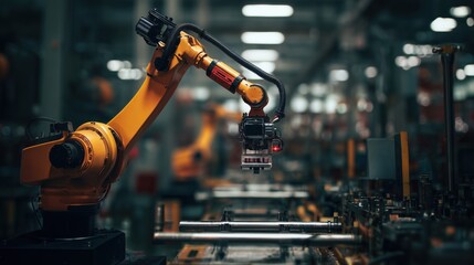 Industrial Robot Arm Performing Tasks in Modern Manufacturing Environment