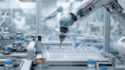 AI-Driven Robotic Arm Assembling Bottles in Modern Laboratory Environment