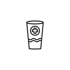 A simple line art icon of a glass with a medical cross symbol and wavy lines, suggesting a health drink or a glass of water for medication.