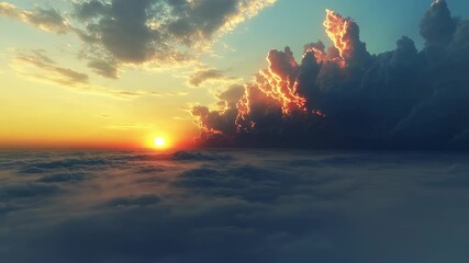 Beautiful aerial view of the sun rising above the clouds creating a golden glow - Powered by Adobe