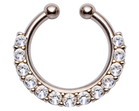 Stylish hoop earring adorned with sparkling crystals on a transparent background