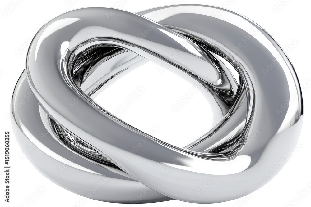 Fototapete a polished, metallic, interlocked double loop design, rendered with high-gloss reflections and smoot