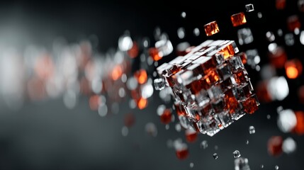 Cube of Brilliance: A captivating visual showcasing a dynamic cluster of translucent and light-reflecting cubes, each meticulously arranged to form a larger, complex form.