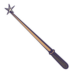 Vector magic wand for wish fulfillment. Mystical witch's staff for witchcraft. Halloween decor element in flat style.