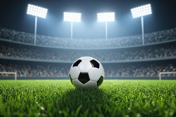 Soccer Ball on Field Under Stadium Lights