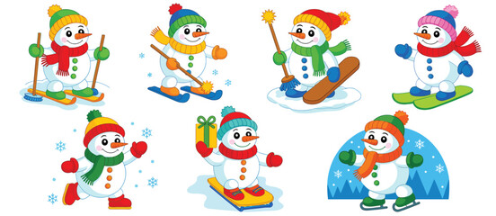 Adorable Snowmen Enjoying Winter Sports and Activities