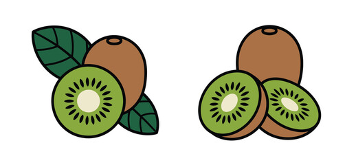 Fresh Kiwi Fruit Illustration Whole and Sliced