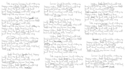 Text hand write for letter or note with redacted scribble. Handwritten cursive script draft with strike and edit for journal elements. Old pencil sketch with unreadable texture and bad mistakes