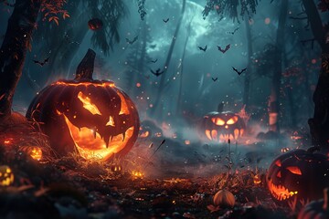 Fototapeta premium scary halloween pumpkin. halloween pumpkin in the dark