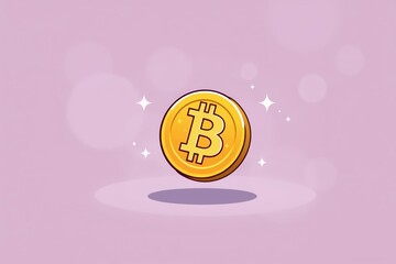 Cartoon Bitcoin Coin with Shimmering Stars