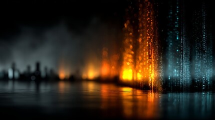 Fototapeta premium Abstract Cityscape of Light and Reflection: A surreal and vibrant cityscape comes to life with a mesmerizing play of light and reflection, with the dark ambiance. 