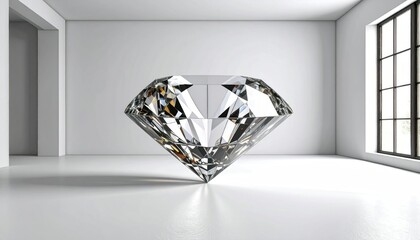 Large Diamond Isolated In A Minimal White Interior Setting With Reflective Light