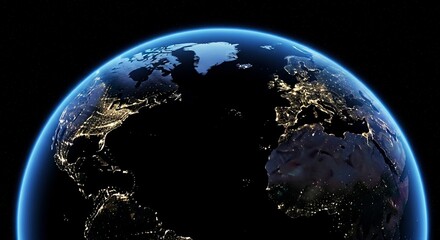 A breathtaking cosmic view of Earth at night, punctuated by the bright glow of urban areas.

