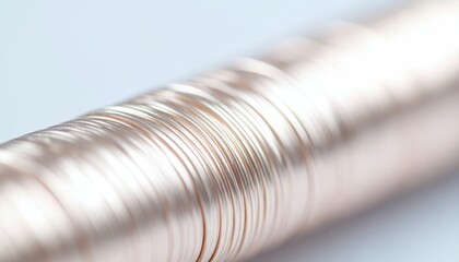 Macro Close Up Of Copper Wire Roll Detailed Texture With Metallic Reflections On Light Background