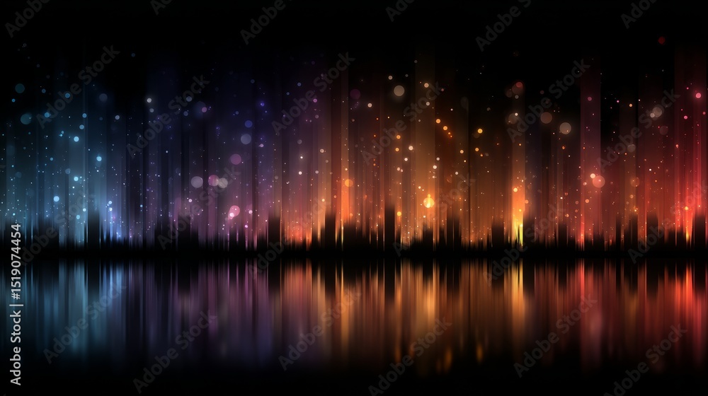 Poster colorful abstract of lights and reflections: a vibrant display of luminous lines and speckles dance 