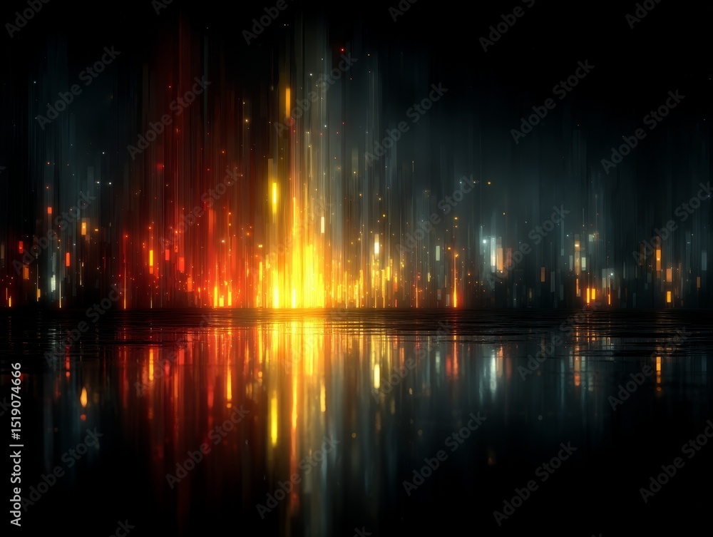 Poster abstract light reflections: an ethereal composition showcasing vibrant beams of light dancing above 