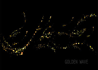 Abstract shiny isolated design component, gold tinsel on black background.