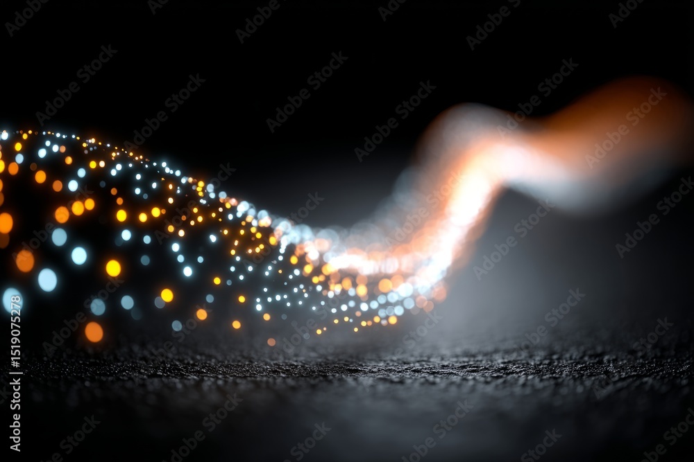 Aufkleber illuminated data flow: an abstract depiction of data streaming across a dark background, conveying t