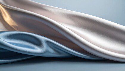 Elegant Flowing Silk Fabric In Gradient Blue And White Colors With Luxurious Texture Against Contrasting Background