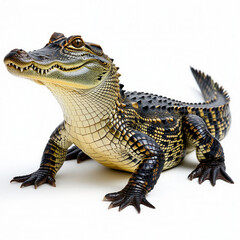 Fototapeta premium A small green crocodile on a white background.