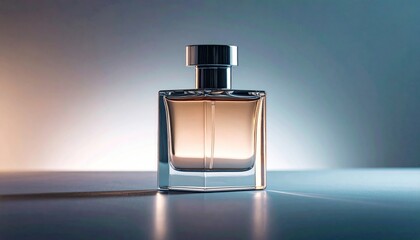 Elegant Perfume Bottle with Gradient Color Mist Effect against Blurred Background