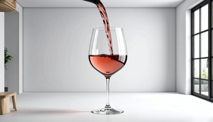 Elegant Pour Of Red Wine Into A Transparent Glass Against A White Background Demonstrating Fluid Motion