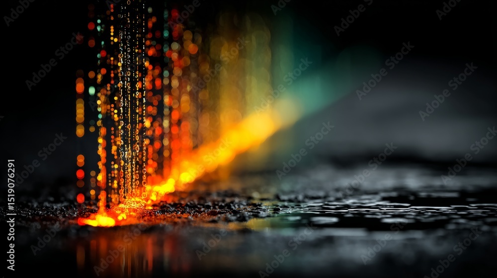 Poster abstract waterfall of light: vibrant light cascading over stone creates an abstract waterfall effect