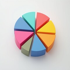Obraz premium A colorful 3D pie chart with multiple segments in different hues, visually representing data distribution in an engaging manner. AI generated. 