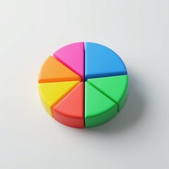 A colorful 3D pie chart with multiple segments in different hues, visually representing data distribution in an engaging manner. AI generated.
