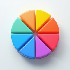 Obraz premium A colorful 3D pie chart with multiple segments in different hues, visually representing data distribution in an engaging manner. AI generated. 