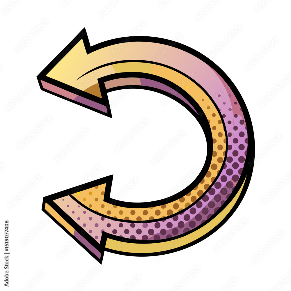 Poster colorful circular arrow graphic in pop art style with gradient design, transparent background