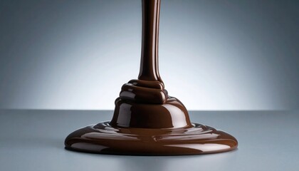 Flowing Molten Chocolate Pouring Down Against A Gradient Background Showcasing Rich Color Texture And Fluid Motion
